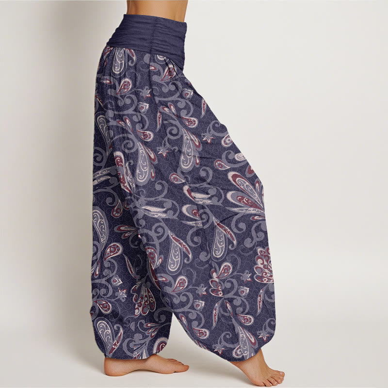 Pure Cotton Casual Flower Petals Design Women's Elastic Waist Harem Pants
