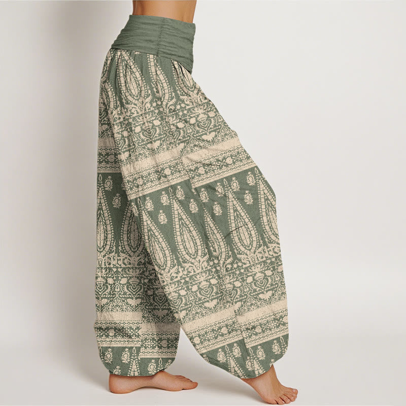Pure Cotton Casual Feather Stripes Design Women's Elastic Waist Harem Pants