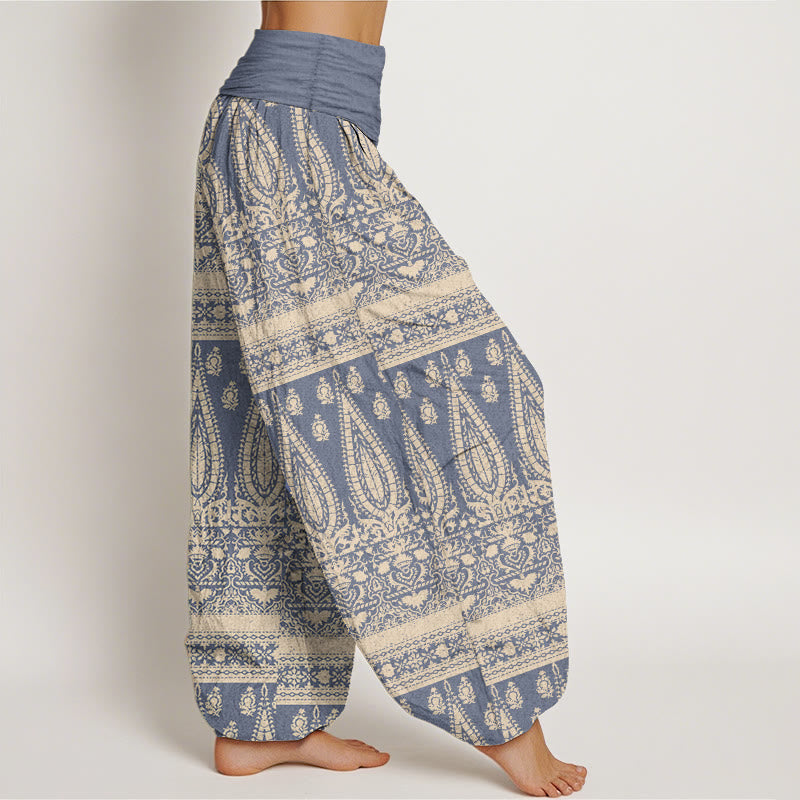 Pure Cotton Casual Feather Stripes Design Women's Elastic Waist Harem Pants