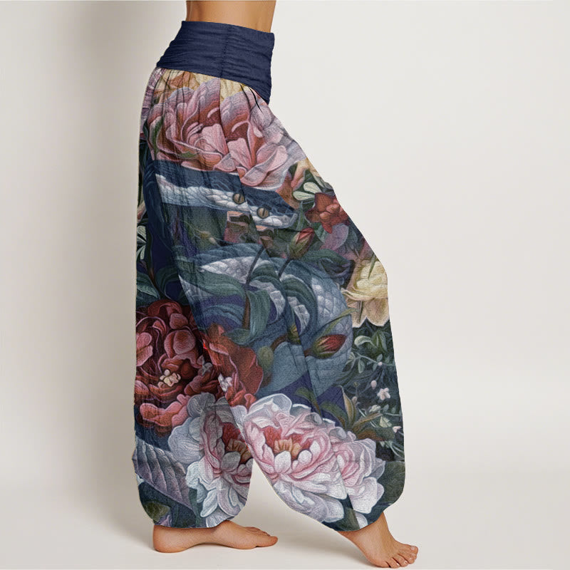 Breathable Cotton Snake Peony Print Mindful Movement Harem Pants