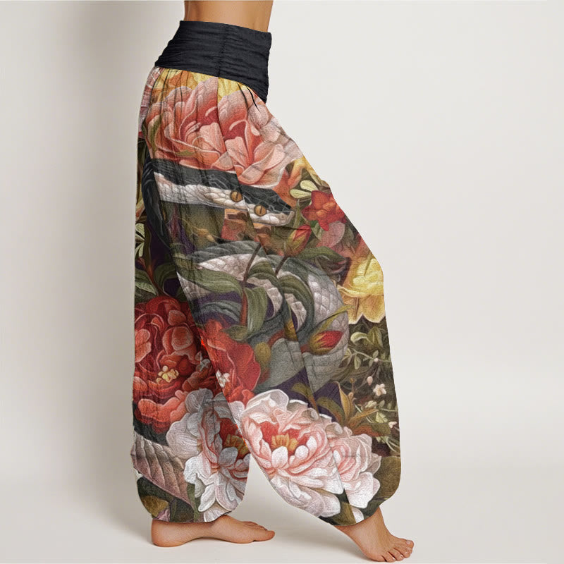 Breathable Cotton Snake Peony Print Mindful Movement Harem Pants
