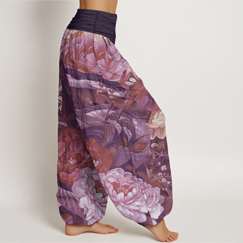 Breathable Cotton Snake Peony Print Mindful Movement Harem Pants
