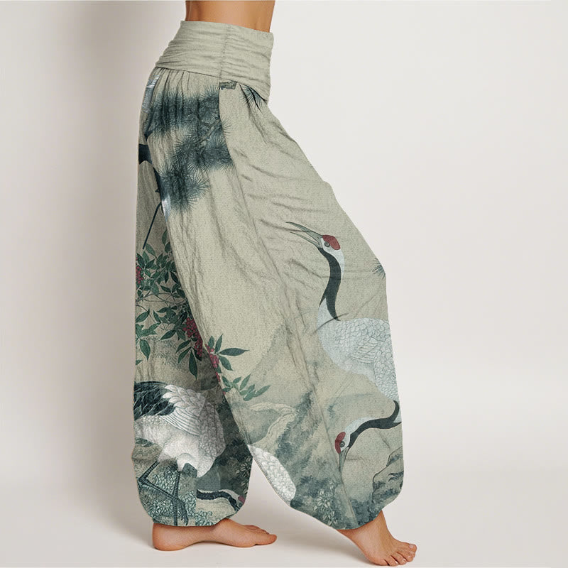 Pure Cotton Crane and Mountain Print Meditation Harem Pants
