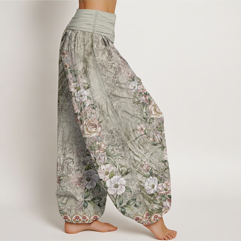 Pure Cotton Ethnic Floral Ethnic Totem Pattern Women's Elastic Waist Harem Pants