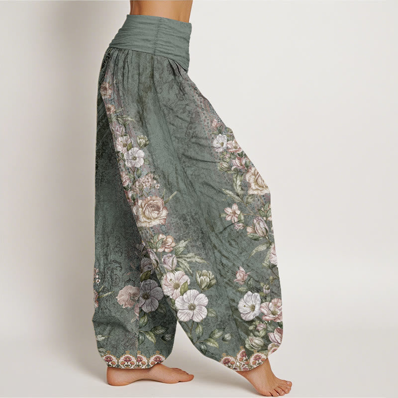 Pure Cotton Ethnic Floral Ethnic Totem Pattern Women's Elastic Waist Harem Pants