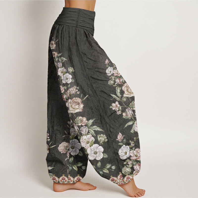 Pure Cotton Ethnic Floral Ethnic Totem Pattern Women's Elastic Waist Harem Pants