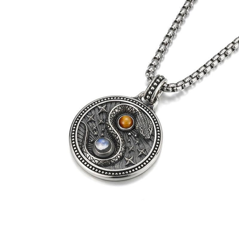 Snake Yin Yang Symbol Copper Wealth Necklace Pendant