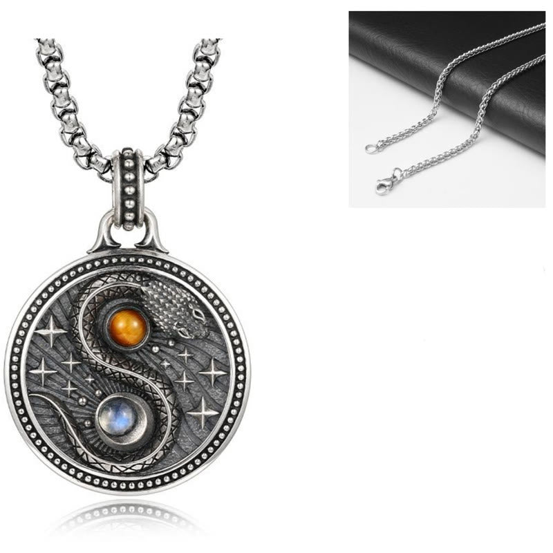 Snake Yin Yang Symbol Copper Wealth Necklace Pendant