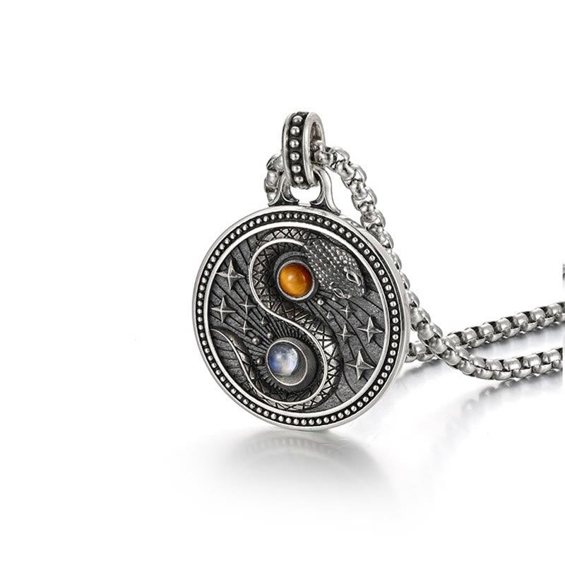 Snake Yin Yang Symbol Copper Wealth Necklace Pendant