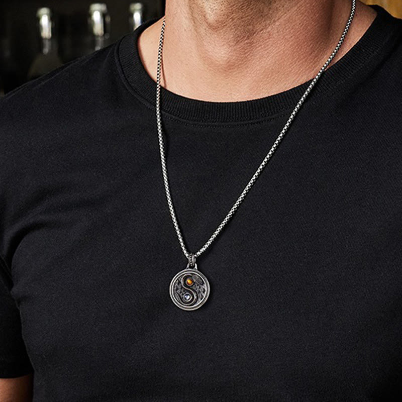 Snake Yin Yang Symbol Copper Wealth Necklace Pendant