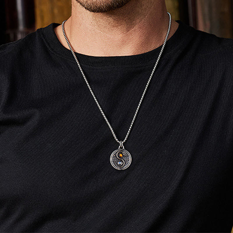 Snake Yin Yang Symbol Copper Wealth Necklace Pendant