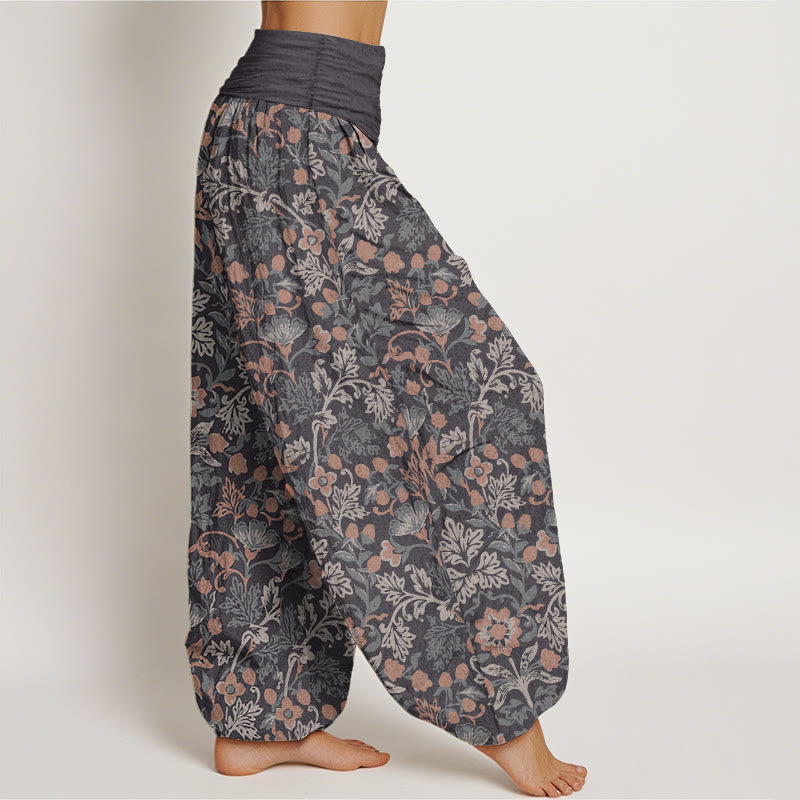 Pure Cotton Casual Flower Vine Leaves Pattern Women's Elastic Waist Harem Pants