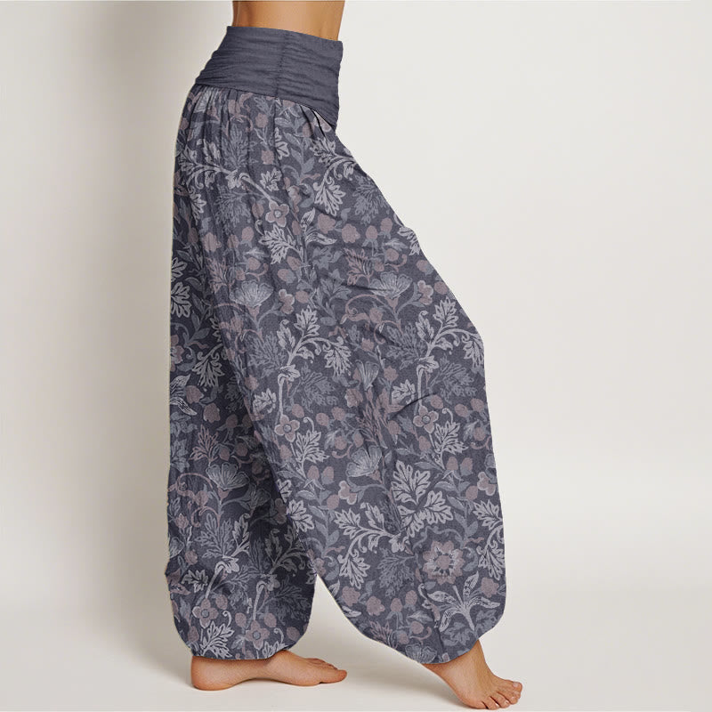 Pure Cotton Casual Flower Vine Leaves Pattern Women's Elastic Waist Harem Pants