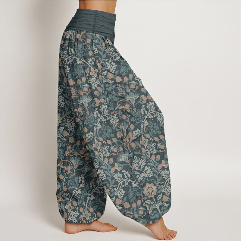 Pure Cotton Casual Flower Vine Leaves Pattern Women's Elastic Waist Harem Pants