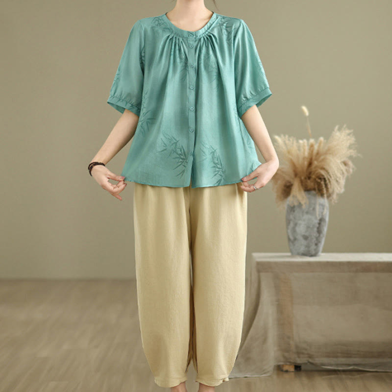Breathable Cotton Relaxed Harem Pants and Shirt Meditation Set