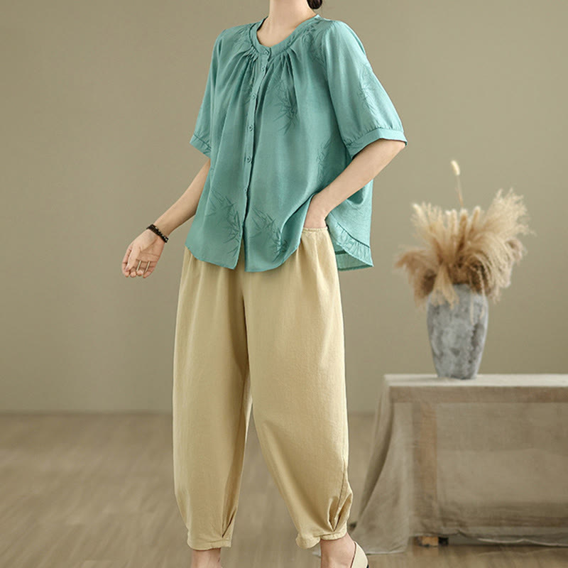Breathable Cotton Relaxed Harem Pants and Shirt Meditation Set