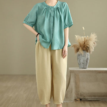 Breathable Cotton Relaxed Harem Pants and Shirt Meditation Set
