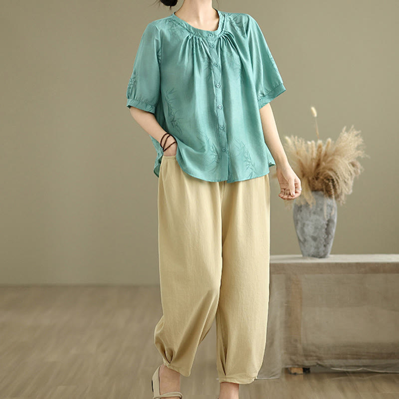 Breathable Cotton Relaxed Harem Pants and Shirt Meditation Set