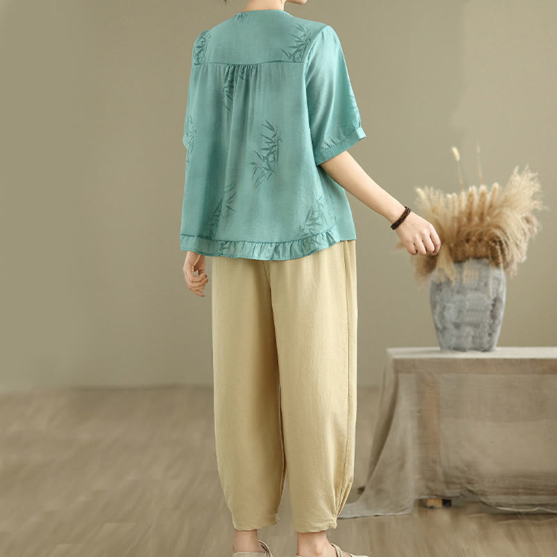 Breathable Cotton Relaxed Harem Pants and Shirt Meditation Set