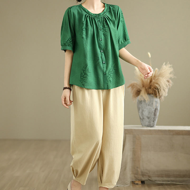 Breathable Cotton Relaxed Harem Pants and Shirt Meditation Set