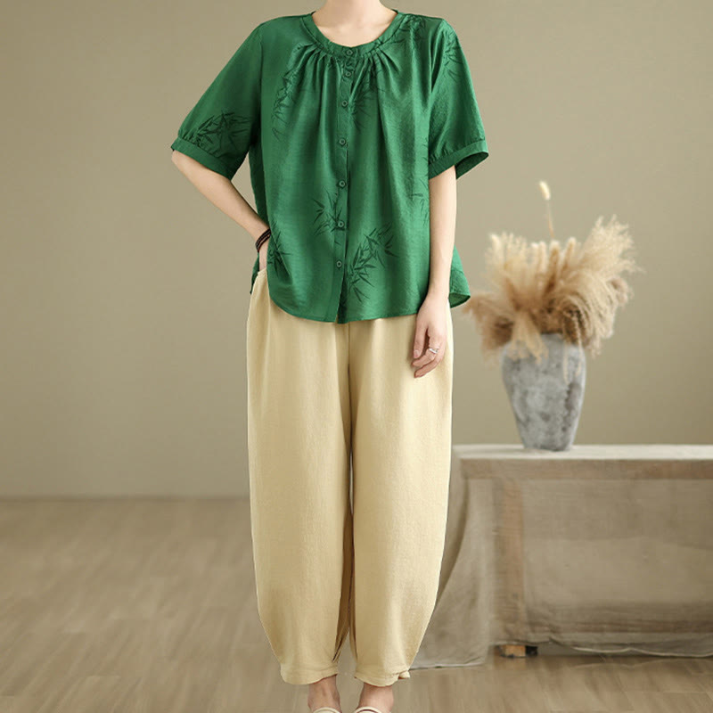Breathable Cotton Relaxed Harem Pants and Shirt Meditation Set