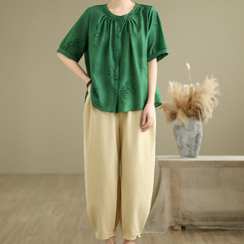 Breathable Cotton Relaxed Harem Pants and Shirt Meditation Set