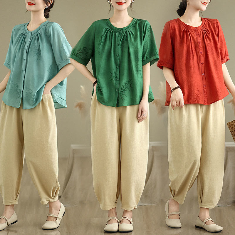 Breathable Cotton Relaxed Harem Pants and Shirt Meditation Set