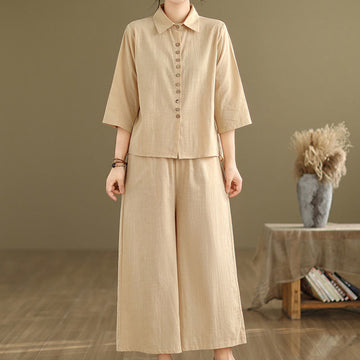 Breathable Cotton-Linen Loose-Fit Meditation Two-Piece Set
