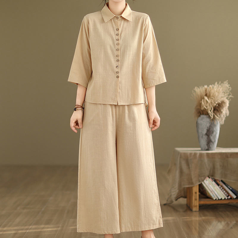 Breathable Cotton-Linen Loose-Fit Meditation Two-Piece Set