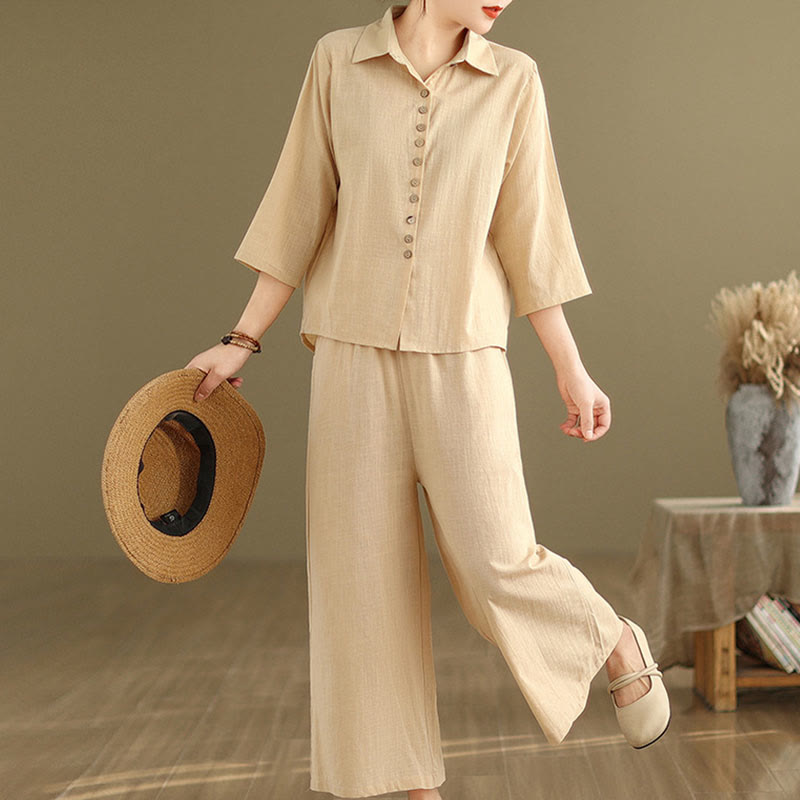 Breathable Cotton-Linen Loose-Fit Meditation Two-Piece Set