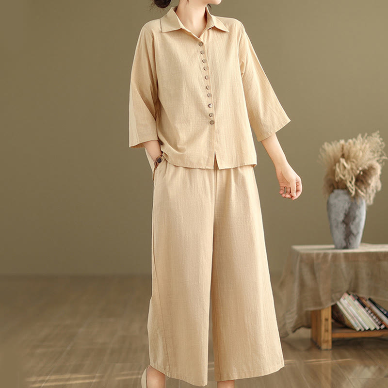 Breathable Cotton-Linen Loose-Fit Meditation Two-Piece Set