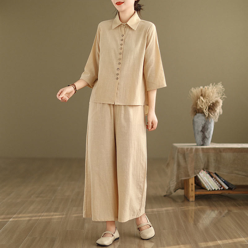Breathable Cotton-Linen Loose-Fit Meditation Two-Piece Set