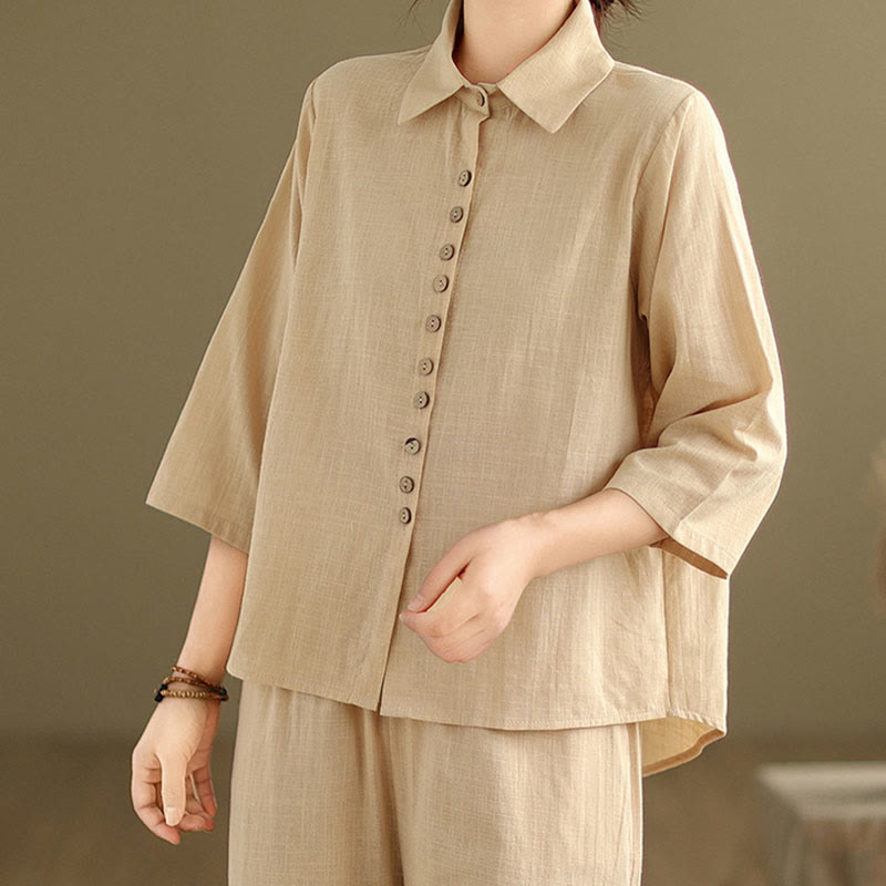 Breathable Cotton-Linen Loose-Fit Meditation Two-Piece Set