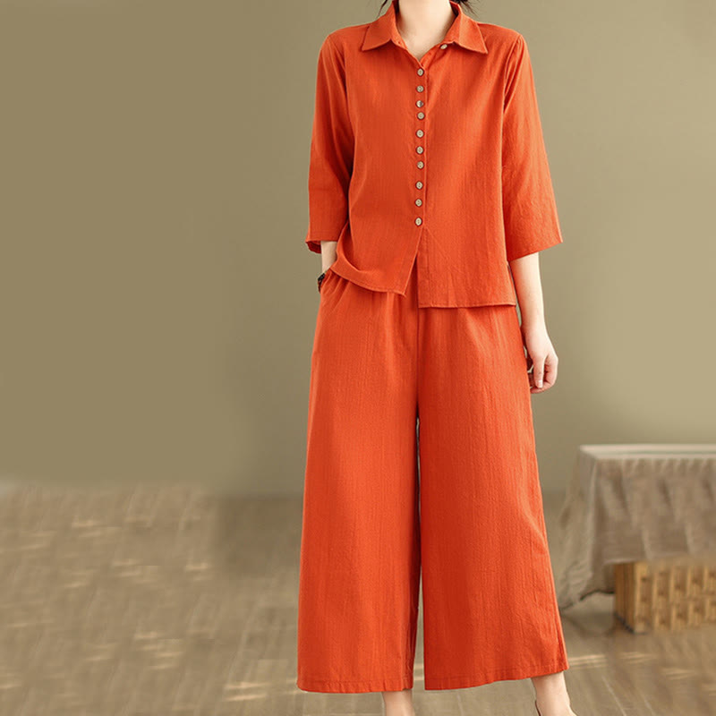 Breathable Cotton-Linen Loose-Fit Meditation Two-Piece Set