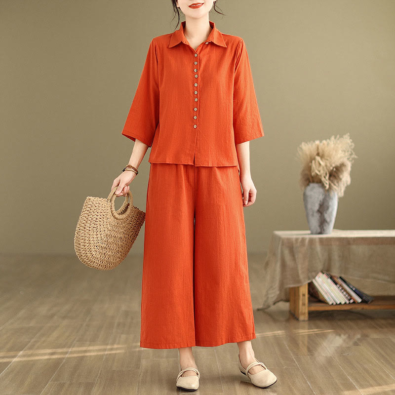 Breathable Cotton-Linen Loose-Fit Meditation Two-Piece Set