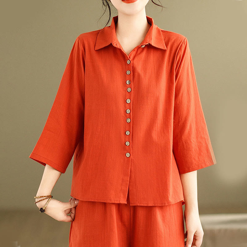 Breathable Cotton-Linen Loose-Fit Meditation Two-Piece Set