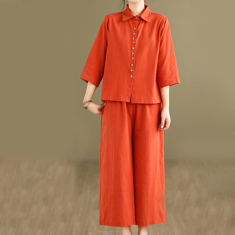 Breathable Cotton-Linen Loose-Fit Meditation Two-Piece Set