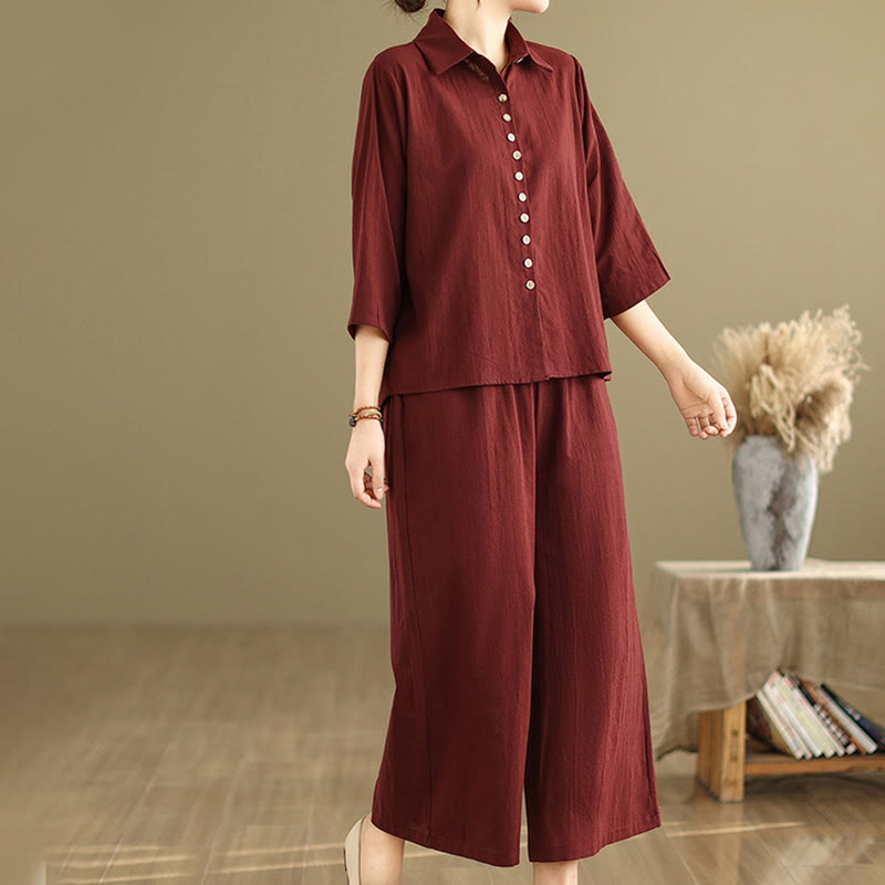 Breathable Cotton-Linen Loose-Fit Meditation Two-Piece Set