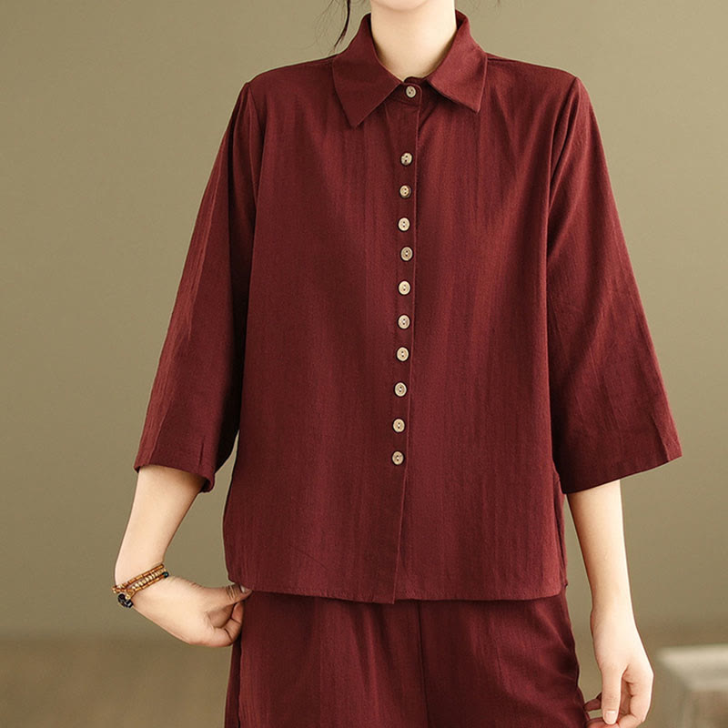 Breathable Cotton-Linen Loose-Fit Meditation Two-Piece Set