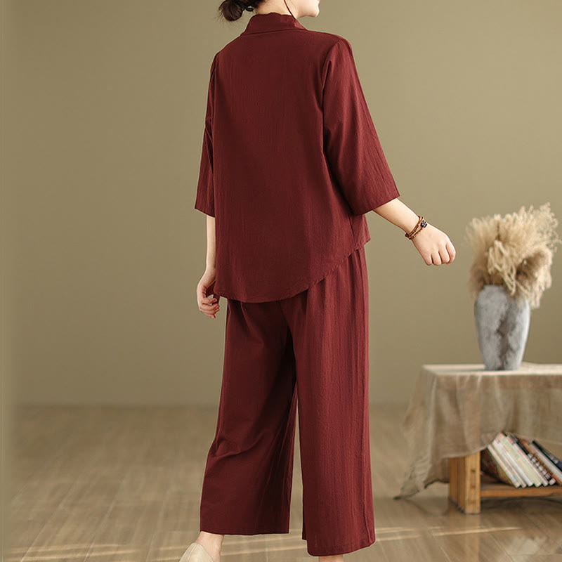 Breathable Cotton-Linen Loose-Fit Meditation Two-Piece Set