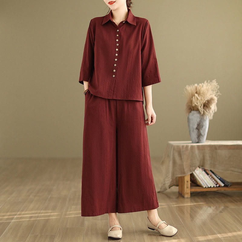 Breathable Cotton-Linen Loose-Fit Meditation Two-Piece Set