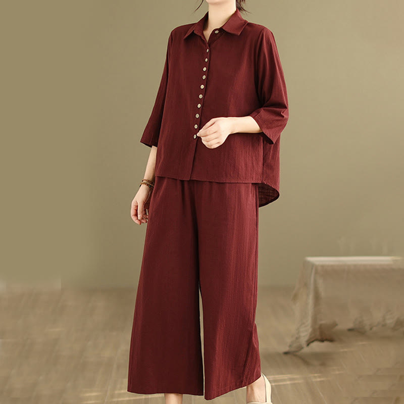 Breathable Cotton-Linen Loose-Fit Meditation Two-Piece Set