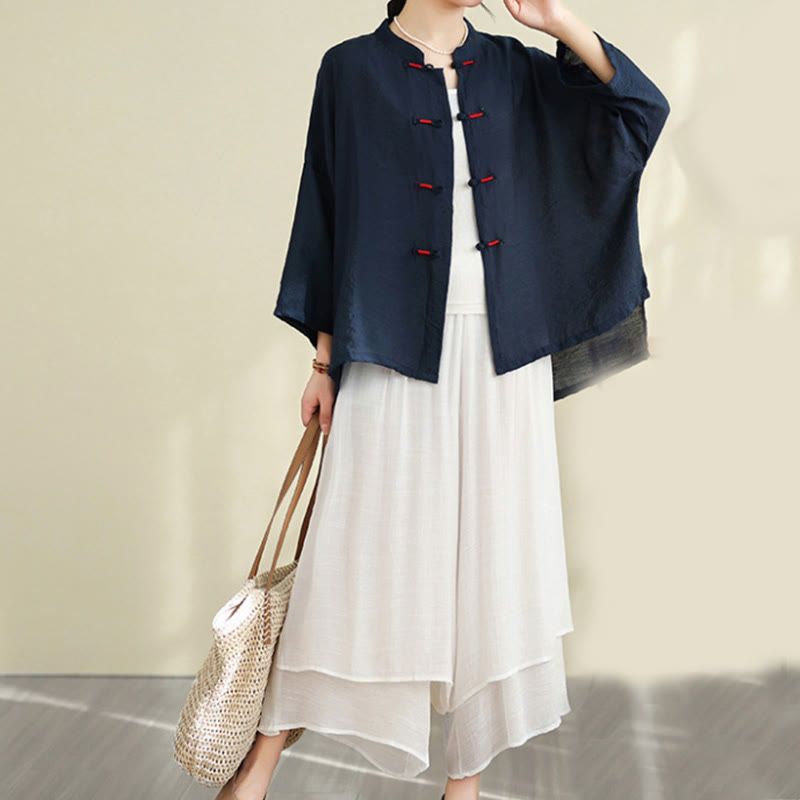 Breathable Cotton-Linen Two-Piece Frog Button Meditation Set