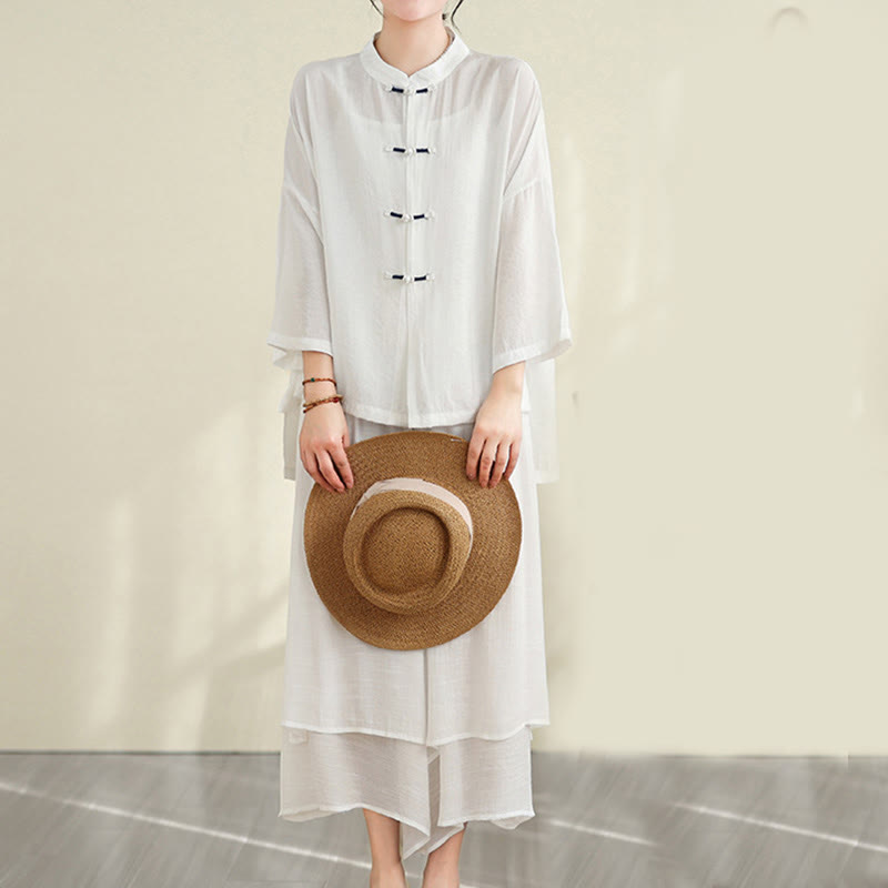 Breathable Cotton-Linen Two-Piece Frog Button Meditation Set