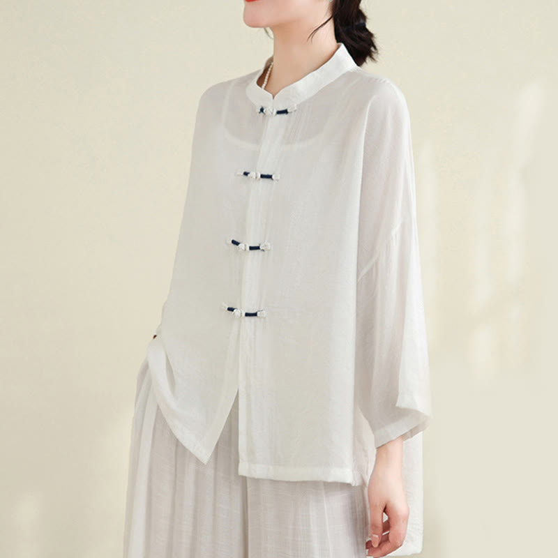 Breathable Cotton-Linen Two-Piece Frog Button Meditation Set