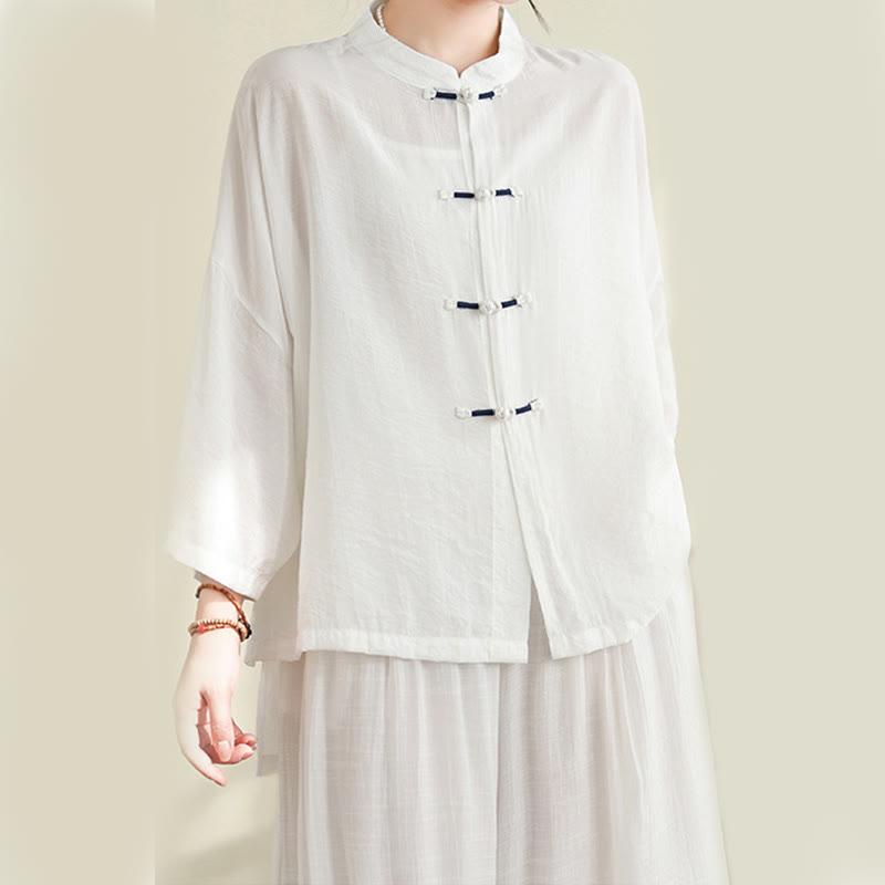 Breathable Cotton-Linen Two-Piece Frog Button Meditation Set