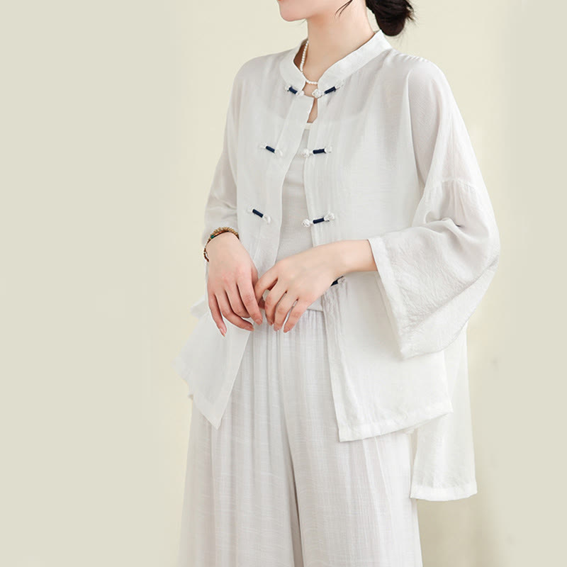 Breathable Cotton-Linen Two-Piece Frog Button Meditation Set