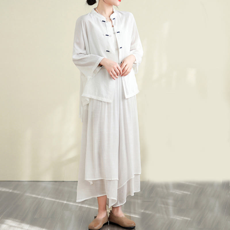 Breathable Cotton-Linen Two-Piece Frog Button Meditation Set