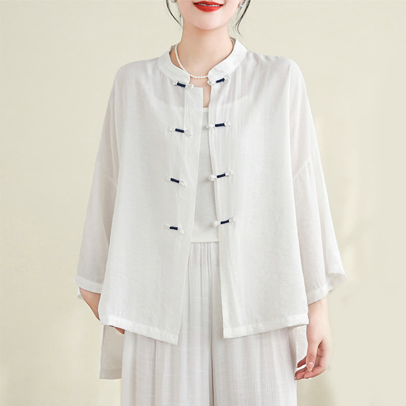 Breathable Cotton-Linen Two-Piece Frog Button Meditation Set