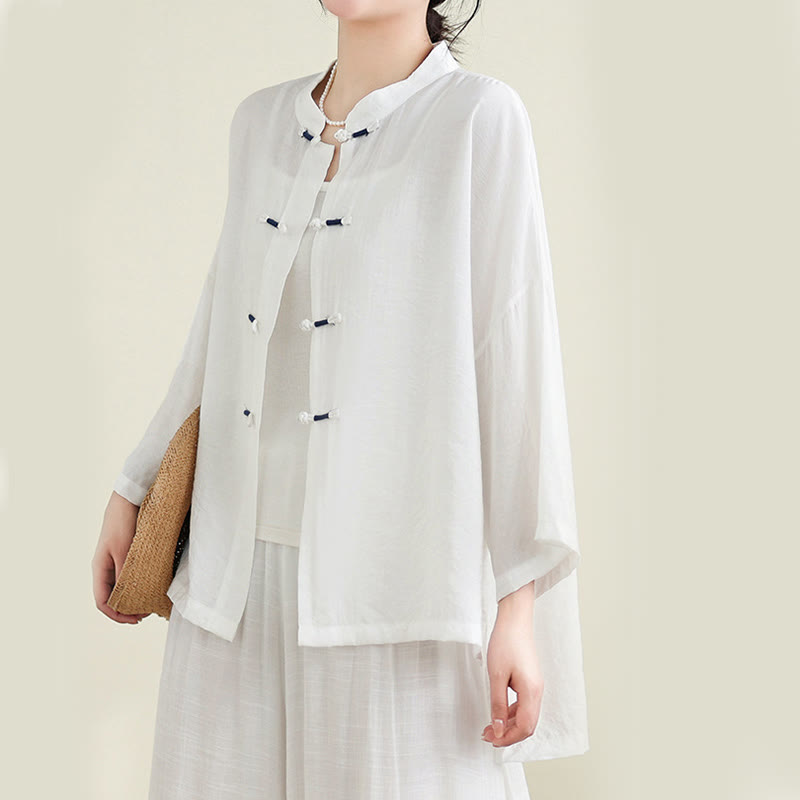 Breathable Cotton-Linen Two-Piece Frog Button Meditation Set